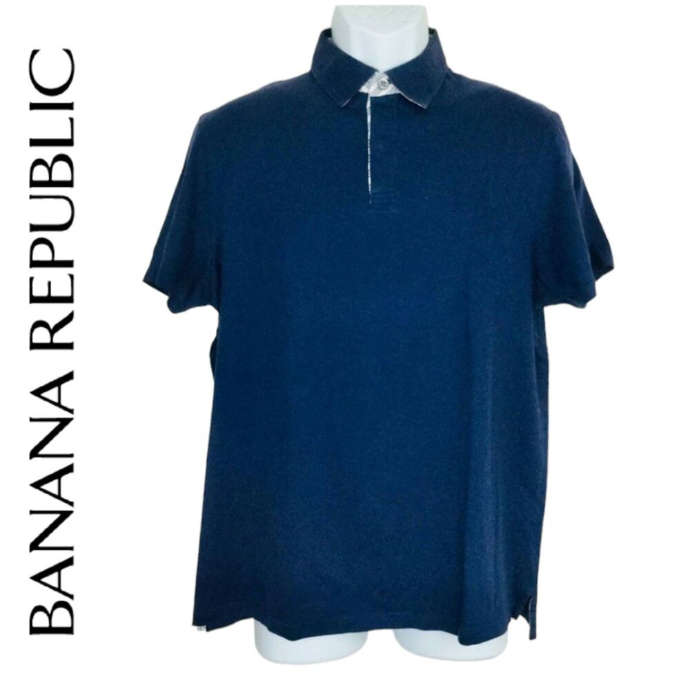 Banana Republic Fitted Pima Polo Navy Blue Cotton Large